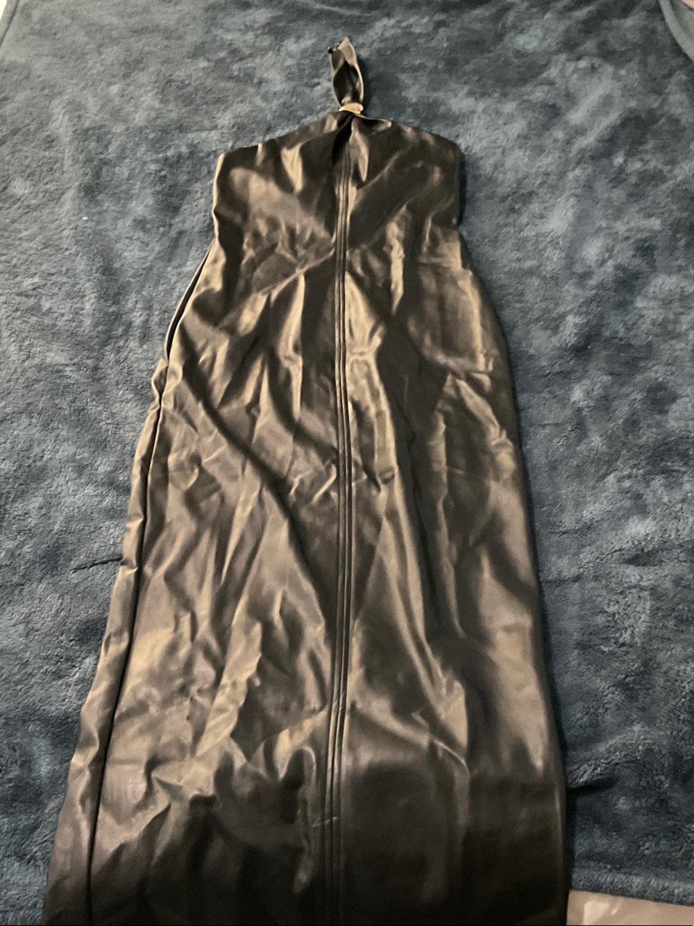 Black Halter Faux Leather Maxi Dress
